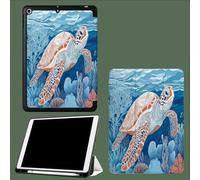 for iPad 9th/8th/7th 10.2 inch Generation Case with Pencil Holder,Protective Cover with Trifold Stand,Auto Wake/Sleep Sea Turtles Seabed Coral Reef