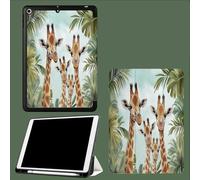 for iPad 9th/8th/7th 10.2 inch Generation Case with Pencil Holder,Protective Cover with Trifold Stand,Auto Wake/Sleep Cartoon Giraffe Watercolor Animals