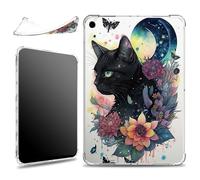 for iPad 9th/8th/7th Generation 10.2 inch 2021/2020/2019 Case, Slim Silicone Lightweight Clear Military-Grade Corners Shock Absorbent Case Soft TPU Cover, Black Cat Moon Butterfly