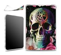 for iPad 9th/8th/7th Generation 10.2 inch 2021/2020/2019 Case, Slim Silicone Lightweight Clear Military-Grade Corners Shock Absorbent Case Soft TPU Cover, Pink Rose Sugar Skull