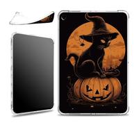 for iPad 9th/8th/7th Generation 10.2 inch 2021/2020/2019 Case, Slim Silicone Lightweight Clear Military-Grade Corners Shock Absorbent Case Soft TPU Cover, Black Cat Holloween