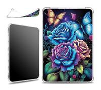 for iPad 9th/8th/7th Generation 10.2 inch 2021/2020/2019 Case, Slim Silicone Lightweight Clear Military-Grade Corners Shock Absorbent Case Soft TPU Cover, Sugar Blue Rose