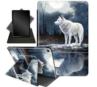 for iPad 9th/8th/7th Generation 10.2 Inch Case 2021/2020/2019,360 Degree Rotating Stand Smart Protective Cover Case for iPad 10.2 inch,White Wolf Under The Moon