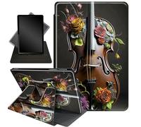 for iPad 9th/8th/7th Generation 10.2 Inch Case 2021/2020/2019,360 Degree Rotating Stand Smart Protective Cover Case for iPad 10.2 inch,Violin and Roses Flowers