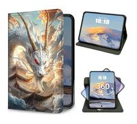 for iPad 9th/8th/7th Generation 10.2 Inch Case 2021/2020/2019 Chinese White Dragon Design Slim PU Leather 360 Degree Rotating Multiple Viewing Angles Kickstand Smart Shell Cover with Auto Wake/Sleep