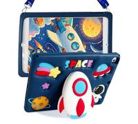 for iPad 9th/8th/7th Generation 10.2 Inch Case (2021/2020/2019) for Boys Cool Boyish Dynamic 3D Rocket Design with Rotating Stand Handle & Shoulder Strap Silicone Cases(Blue)
