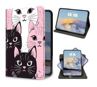 for iPad 9th/8th/7th Generation 10.2 Inch Case 2021/2020/2019 Pink Black White Cats Design Slim PU Leather 360 Degree Rotating Multiple Viewing Angles Kickstand Smart Shell Cover with Auto Wake/Sleep