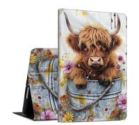 for iPad 9th/8th/7th Generation 10.2 Inch Case 2021/2020/2019 PU Leather Slim Folio Lightweight Multiple Viewing Angles Smart Cover with Auto Wake/Sleep, Cute Highland Cow