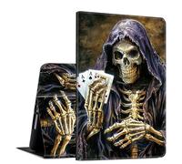for iPad 9th/8th/7th Generation 10.2 Inch Case 2021/2020/2019 PU Leather Slim Folio Lightweight Multiple Viewing Angles Smart Cover with Auto Wake/Sleep, Skull Playing Cards