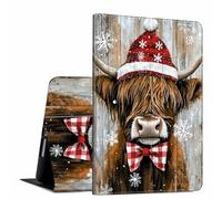 for iPad 9th/8th/7th Generation 10.2 Inch Case 2021/2020/2019 PU Leather Slim Folio Lightweight Multiple Viewing Angles Smart Cover with Auto Wake/Sleep, Christmas Hat Cow