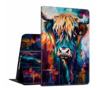 for iPad 9th/8th/7th Generation 10.2 Inch Case 2021/2020/2019 PU Leather Slim Folio Lightweight Multiple Viewing Angles Smart Cover with Auto Wake/Sleep, Highland Cow Art