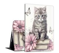 for iPad 9th/8th/7th Generation 10.2 Inch Case 2021/2020/2019 PU Leather Slim Folio Lightweight Multiple Viewing Angles Smart Cover with Auto Wake/Sleep, Cute Cat Butterfly