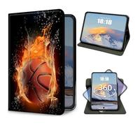 for iPad 9th/8th/7th Generation 10.2 Inch Case 2021/2020/2019 Water Fire Basketball Design Slim PU Leather 360 Degree Rotating Multiple Viewing Angles Kickstand Smart Shell Cover with Auto Wake/Sleep