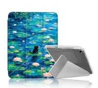 for iPad 9th/ 8th/ 7th Generation Case 10.2 Inch,Black Cat Lotus Pond | Stylish Clear Protective Cover with Pencil Holder, Multi-Angle Folding Y-Shaped Stand & Auto Sleep/Wake Function