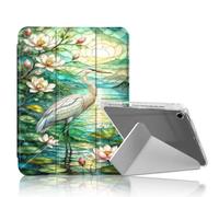 for iPad 9th/ 8th/ 7th Generation Case 10.2 Inch,Egret at Lotus Pond | Stylish Clear Protective Cover with Pencil Holder, Multi-Angle Folding Y-Shaped Stand & Auto Sleep/Wake Function