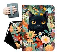 for iPad 9th/8th/7th Generation Case 10.2 Inch, for iPad Air 3rd Generation Case 10.5-inch, for iPad Pro 10.5 Inch Cases,with Hand Straps and Auto Wake/Sleep Smart Cover,Cute Black Cat in Garden