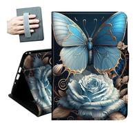 for iPad 9th/8th/7th Generation Case 10.2 Inch, for iPad Air 3rd Generation Case 10.5-inch, for iPad Pro 10.5 Inch Cases,with Hand Straps and Auto Wake/Sleep Smart Cover,White Rose Gold Butterfly