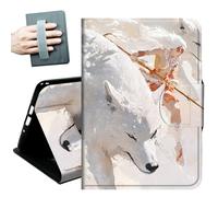for iPad 9th/8th/7th Generation Case 10.2 Inch, for iPad Air 3rd Generation Case 10.5-inch, for iPad Pro 10.5 Inch Cases,with Hand Straps and Auto Wake/Sleep Smart Cover,Woman and Wolf