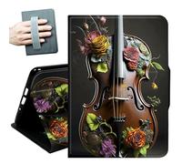for iPad 9th/8th/7th Generation Case 10.2 Inch, for iPad Air 3rd Generation Case 10.5-inch, for iPad Pro 10.5 Inch Cases,with Hand Straps and Auto Wake/Sleep Smart Cover,Violin and Roses Flowers