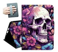 for iPad 9th/8th/7th Generation Case 10.2 Inch, for iPad Air 3rd Generation Case 10.5-inch, for iPad Pro 10.5 Inch Cases,with Hand Straps and Auto Wake/Sleep Smart Cover,Skull Red Flowers