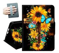 for iPad 9th/8th/7th Generation Case 10.2 Inch, for iPad Air 3rd Generation Case 10.5-inch, for iPad Pro 10.5 Inch Cases,with Hand Straps and Auto Wake/Sleep Smart Cover,Gold Sunflower Butterfliy