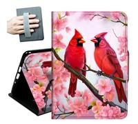 for iPad 9th/8th/7th Generation Case 10.2 Inch, for iPad Air 3rd Generation Case 10.5-inch, for iPad Pro 10.5 Inch Cases,with Hand Straps and Auto Wake/Sleep Smart Cover,Red Birds Pink Flowers