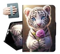 for iPad 9th/8th/7th Generation Case 10.2 Inch, for iPad Air 3rd Generation Case 10.5-inch, for iPad Pro 10.5 Inch Cases,with Hand Straps and Auto Wake/Sleep Smart Cover,Red Rose and Cute Tiger