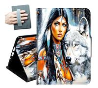 for iPad 9th/8th/7th Generation Case 10.2 Inch, for iPad Air 3rd Generation Case 10.5-inch, for iPad Pro 10.5 Inch Cases,with Hand Straps and Auto Wake/Sleep Smart Cover,Woman and Wolfs