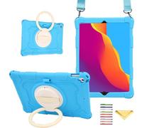 for iPad 9th/8th/7th Generation Case 2021/2020/2019 with Pencil Holder/Shoulder/Hand Strap, UUcovers 360° Rotating Ring Handle Stand Silicone Cover for iPad 10.2"/Air 3rd Gen/Pro 10.5, Sky Blue