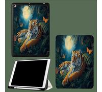 For iPad 9th Generation 2021,iPad 8th Generation 2020,iPad 7th Generation 2019 Case, 10.2 iPad Cover Case with Pencil Holder, Auto Wake/Sleep Jungle Animals Yellow Tiger-Green