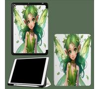 For iPad 9th Generation 2021,iPad 8th Generation 2020,iPad 7th Generation 2019 Case, 10.2 iPad Cover Case with Pencil Holder, Auto Wake/Sleep Green Elf Cartoon Fairy-White