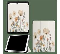 For iPad 9th Generation 2021,iPad 8th Generation 2020,iPad 7th Generation 2019 Case, 10.2 iPad Cover Case with Pencil Holder, Auto Wake/Sleep Abstract Petals Hand Drawn Wild Flowers-White