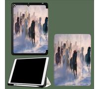 For iPad 9th Generation 2021,iPad 8th Generation 2020,iPad 7th Generation 2019 Case, 10.2 iPad Cover Case with Pencil Holder, Auto Wake/Sleep Running Horse Ice Field Animals-White