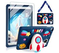 for iPad 9th Generation Case iPad 10.2 Case for Kids with Screen Protector, Kickstand, Shoulder Strap Cute Rocket Stand Silicone Protective Cover for iPad 9th 8th 7th Gen 2021 2020 2019, Blue