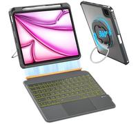 for iPad A16 11th/10th Gen & Air 11" M3/M2 & 5th/4th Gen & Pro 11" 4/3/2/1 Gen Keyboard Case, 360° Rotatable Detachable, Full Edge Protection, Large Touchpad, 6.7" Pen & Tips Holder, 7-Color Backlight