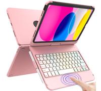 for iPad A16 11th Generation/10th Generation Case with Keyboard,Touch Keyboard for iPad 11" /10th Gen 10.9 inch 2022-10 Color Backlight, 360° Rotatable Protective Cover (Rose Gold)