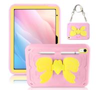 for iPad A16 11th Generation Case 11 Inch 2025 for iPad 10th Generation Case for Kids Girls 10.9 Inch 2022 Heavy Duty Shockproof Protective Cover with Pencil Holder Shoulder Strap Bow Stand, Pink