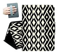 for iPad (A16) 11th Generation Case 11 Inch 2025, iPad 10th Generation Case 10.9 Inch 2022, Hand Straps and Auto Wake/Sleep Leather Slim Multiple Angles Stand Smart Cover,Black White Lines
