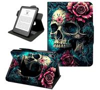 for iPad Air 11" Case 2024 2025 (M2), iPad Air 5th/4th Gen 10.9 2022, 360° Rotating PU Leather Shockproof Stand Cover with Hand Strap & Magnetic Closure,Auto Wake/Sleep,Skull with Flower