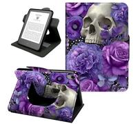 for iPad Air 11" Case 2024 2025 (M2), iPad Air 5th/4th Gen 10.9 2022, 360° Rotating PU Leather Shockproof Stand Cover with Hand Strap & Magnetic Closure,Auto Wake/Sleep,Purple Flowers Skull