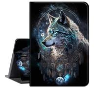 for iPad Air 11 Inch Case M2 2024,for iPad Air 5th Generation 2022/iPad Air 4th Gen 2020 10.9 Inch,Slim Lightweight Smart Shell Stand Cover with Auto Wake/Sleep, Feathers Wolf Warrior