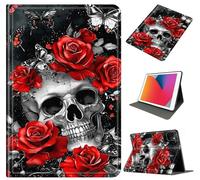 for iPad Air 13 Inch Case 2024/2025 (M2/M3), Slim PU Leather Protective Cover with Multi-Angle Stand & Auto Wake/Sleep Full-Body Anti-Drop Cover for iPad Air 6th Gen 13 inch, Skull Red Rose