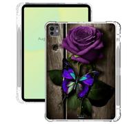 for iPad Air 13 inch Case 2024 for iPad Pro 12.9 Case 6th/5th/4th Generation Lightweight Ultra Slim Transparent Flexible TPU Shock Proof Clear Tablet Cover - Purple Rose & Butterflies