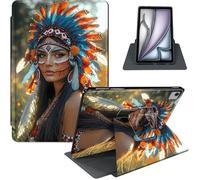 for iPad Air 13 Inch Case M3 2025/ M2 2024, iPad Pro 12.9" 6th/5th Generation, 360° Rotating PU Leather Stand Cover with Auto Sleep/Wake, Native American Woman