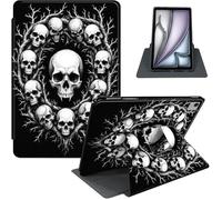 for iPad Air 13 Inch Case M3 2025/ M2 2024, iPad Pro 12.9" 6th/5th Generation, 360° Rotating PU Leather Stand Cover with Auto Sleep/Wake, Skull Circle