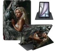 for iPad Air 13 Inch Case M3 2025/ M2 2024, iPad Pro 12.9" 6th/5th Generation, 360° Rotating PU Leather Stand Cover with Auto Sleep/Wake, Woman and Wolf