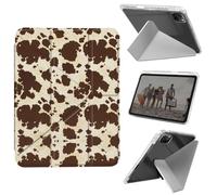 for iPad Air 13 Inch Case (M3 2025/M2 2024), iPad Pro 12.9 Case (6th/5th Gen 2022/2021/2020),Slim Shockproof Clear with Pencil Holder Folding Y Shape Stand Cover,Brown Cow Print Pattern