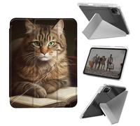 for iPad Air 13 Inch Case (M3 2025/M2 2024), iPad Pro 12.9 Case (6th/5th Gen 2022/2021/2020),Slim Shockproof Clear with Pencil Holder Folding Y Shape Stand Cover,Brown Cat and Books