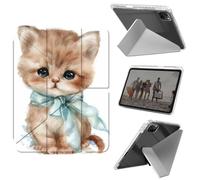 for iPad Air 13 Inch Case (M3 2025/M2 2024), iPad Pro 12.9 Case (6th/5th Gen 2022/2021/2020),Slim Shockproof Clear with Pencil Holder Folding Y Shape Stand Cover,Adorable Brown Kitten