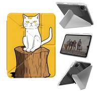 for iPad Air 13 Inch Case (M3 2025/M2 2024), iPad Pro 12.9 Case (6th/5th Gen 2022/2021/2020),Slim Shockproof Clear with Pencil Holder Folding Y Shape Stand Cover,Cat on Wooden